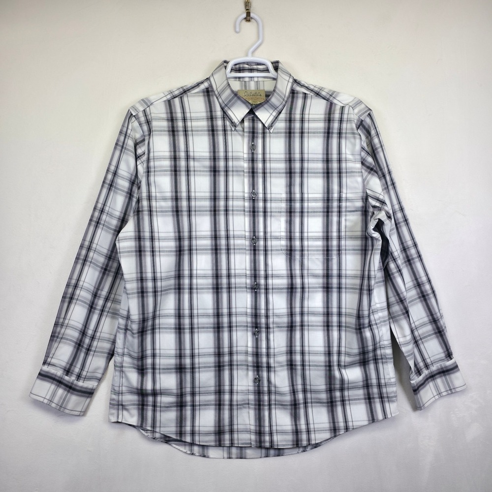 Cabela's Button Up Shirt Mens L Gray Plaid Business Casual Preppy Heritage - Picture 12 of 16